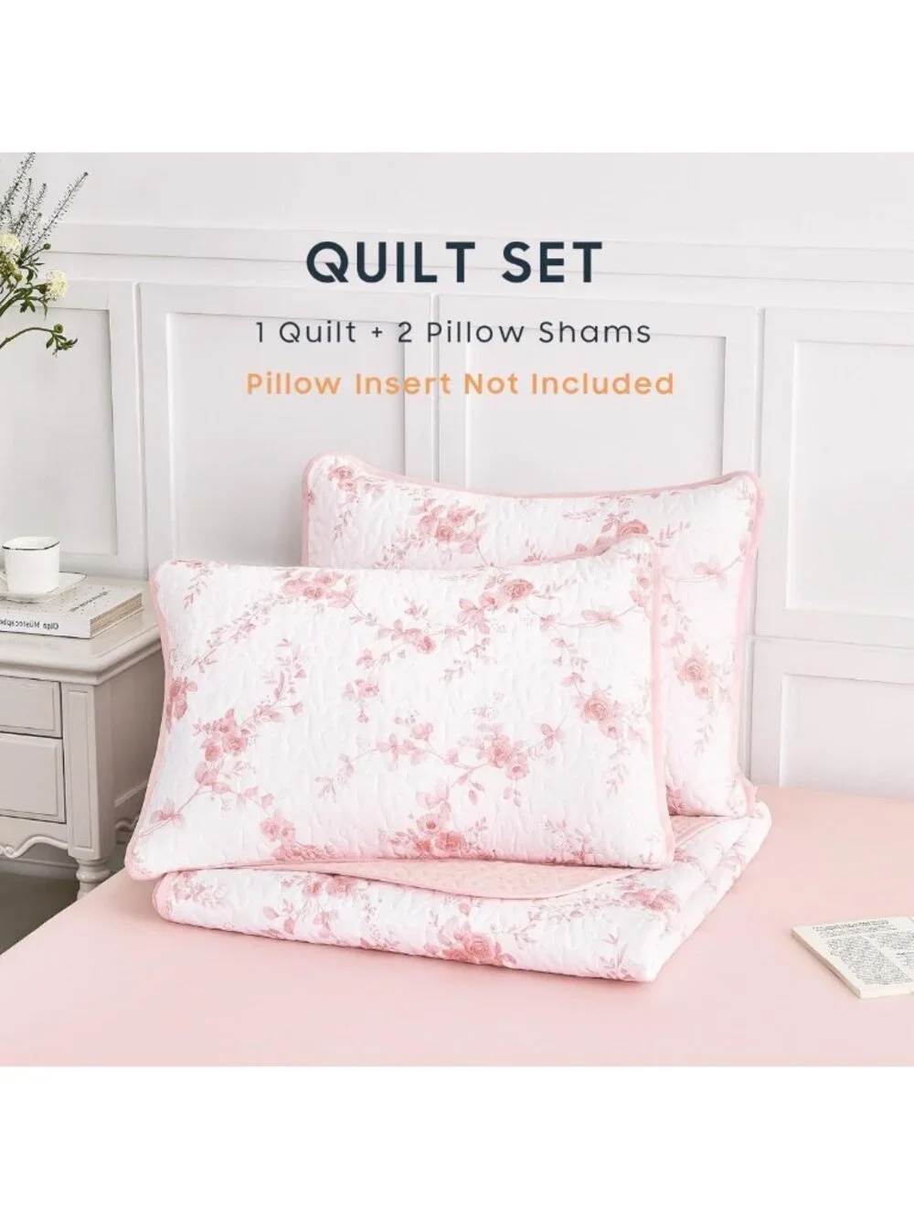 Floral Quilt Set - Vintage Shabby Chic Bedspread, Reversible Lightweight